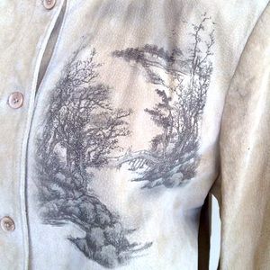 LOOK EAST Suede Painted Asian Willow Scene Jacket
